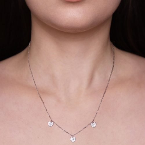 Collana argento con tre cuori brillanti