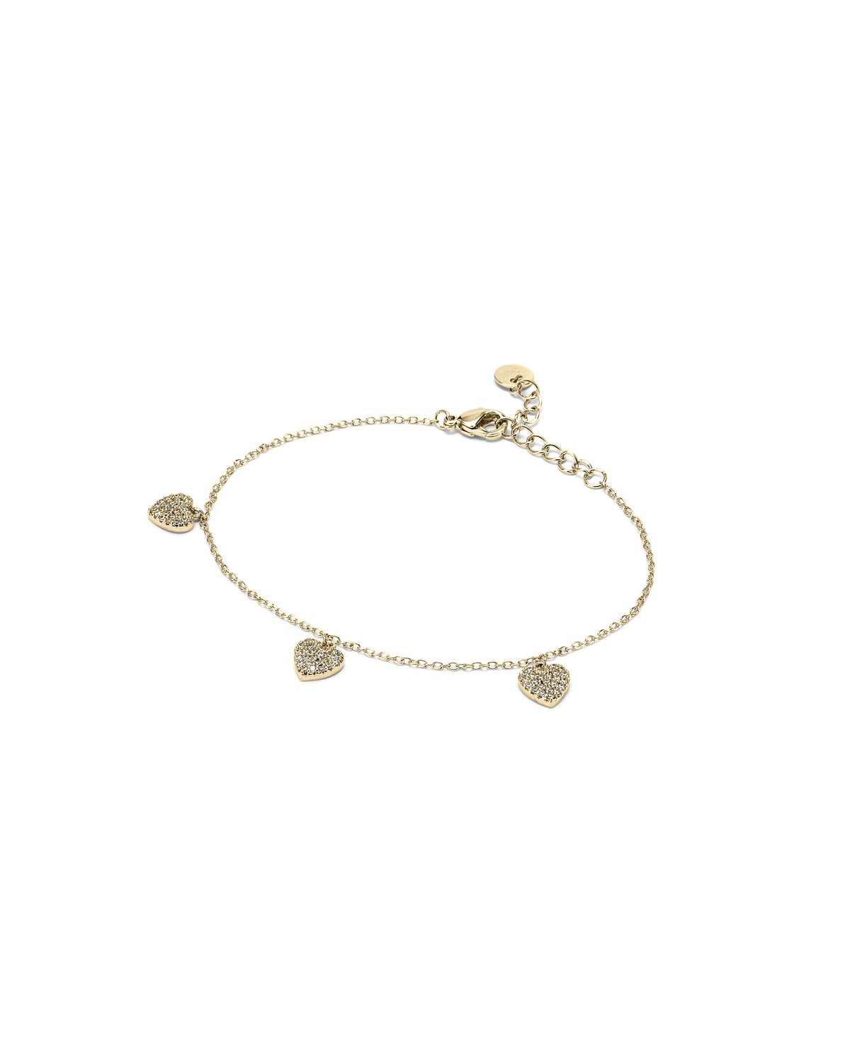 Bracciale dorato con tre cuori pendenti