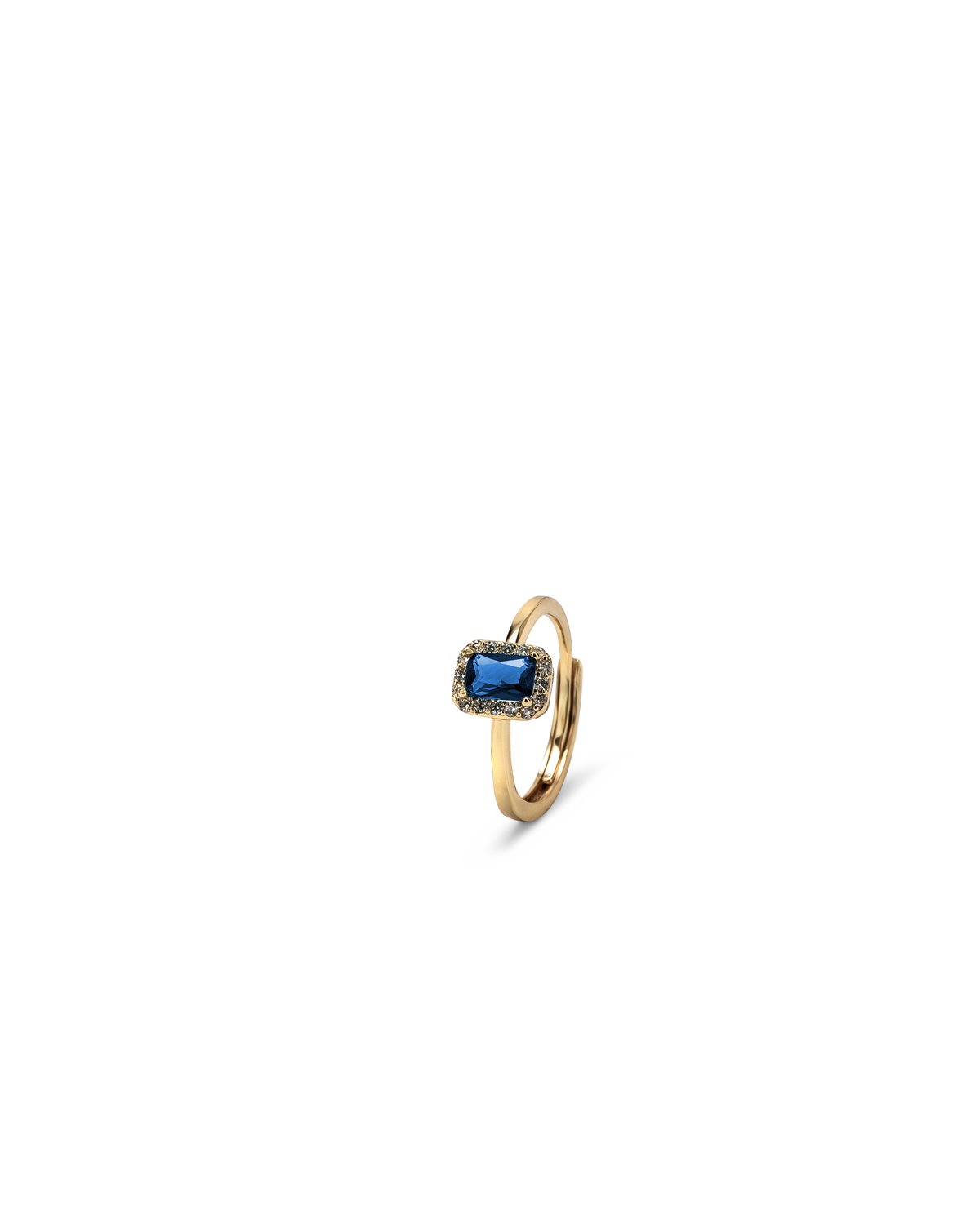 Anello oro con zaffiro rettangolare e diamanti