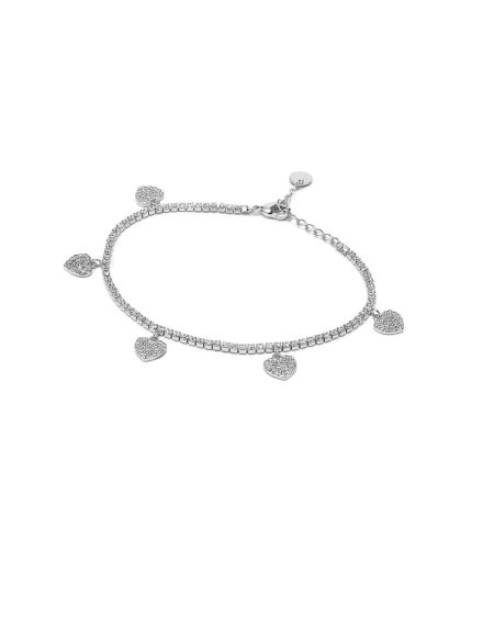 Bracciale argento con cuori pendenti e zirconi