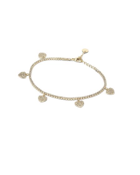 Bracciale dorato con cuori pendenti brillanti