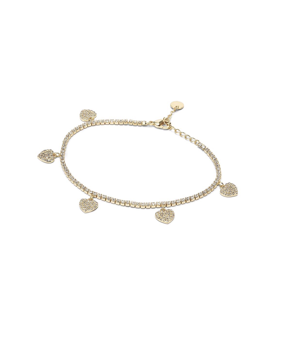 Bracciale dorato con cuori pendenti brillanti
