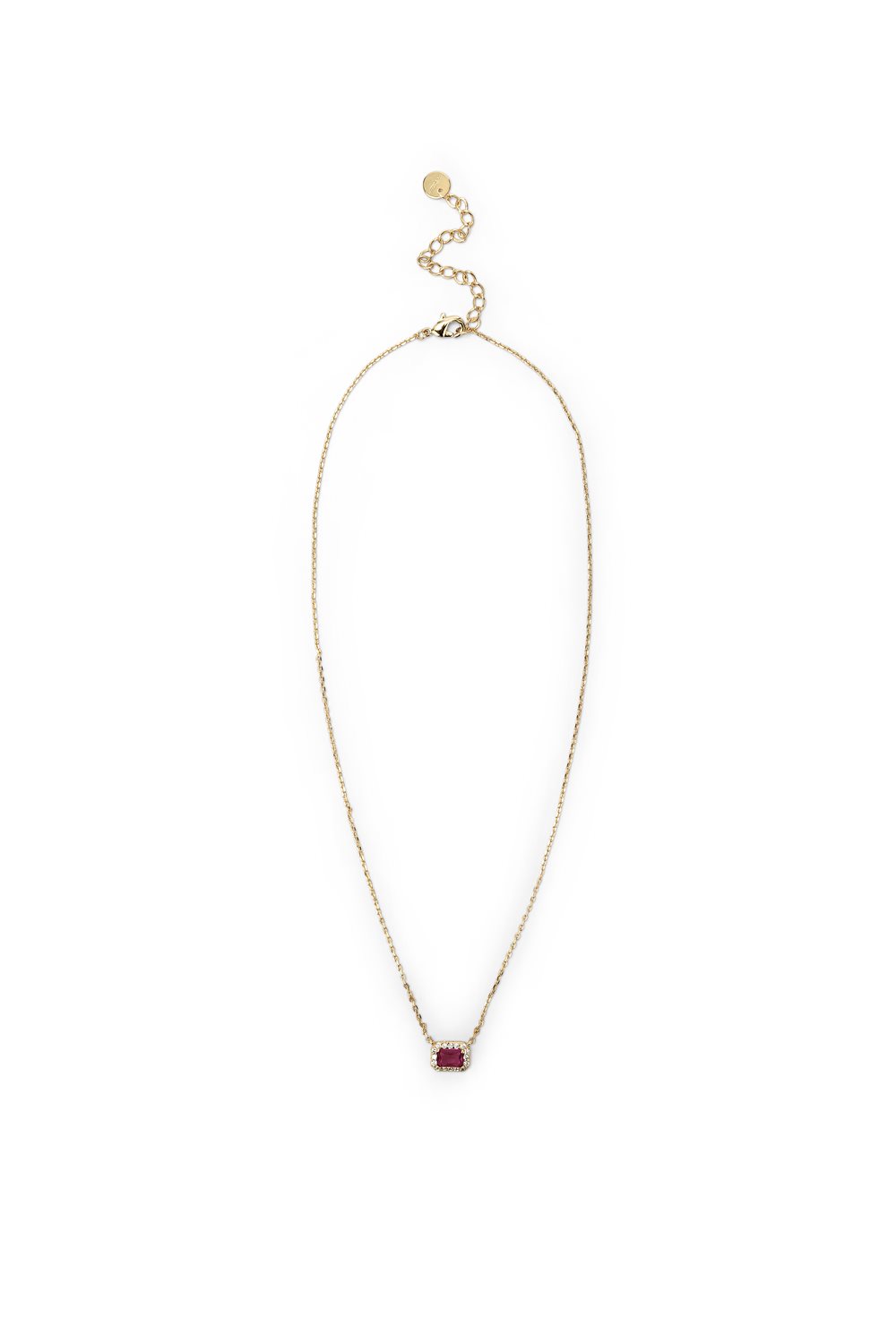 Collana dorata con pendente rettangolare rosso
