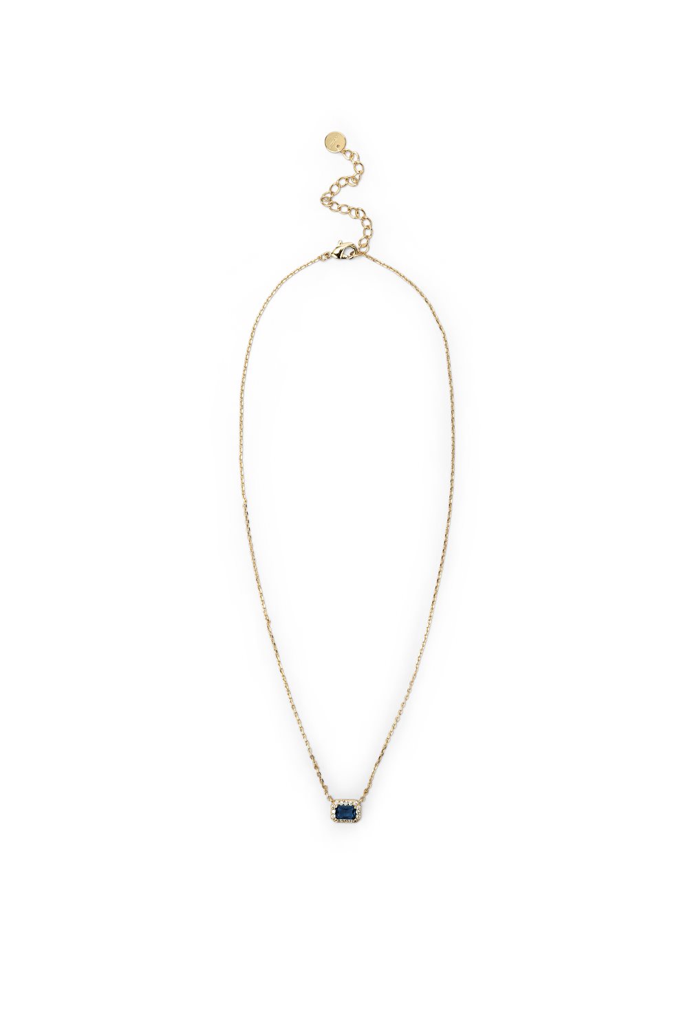 Collana dorata con ciondolo rettangolare blu