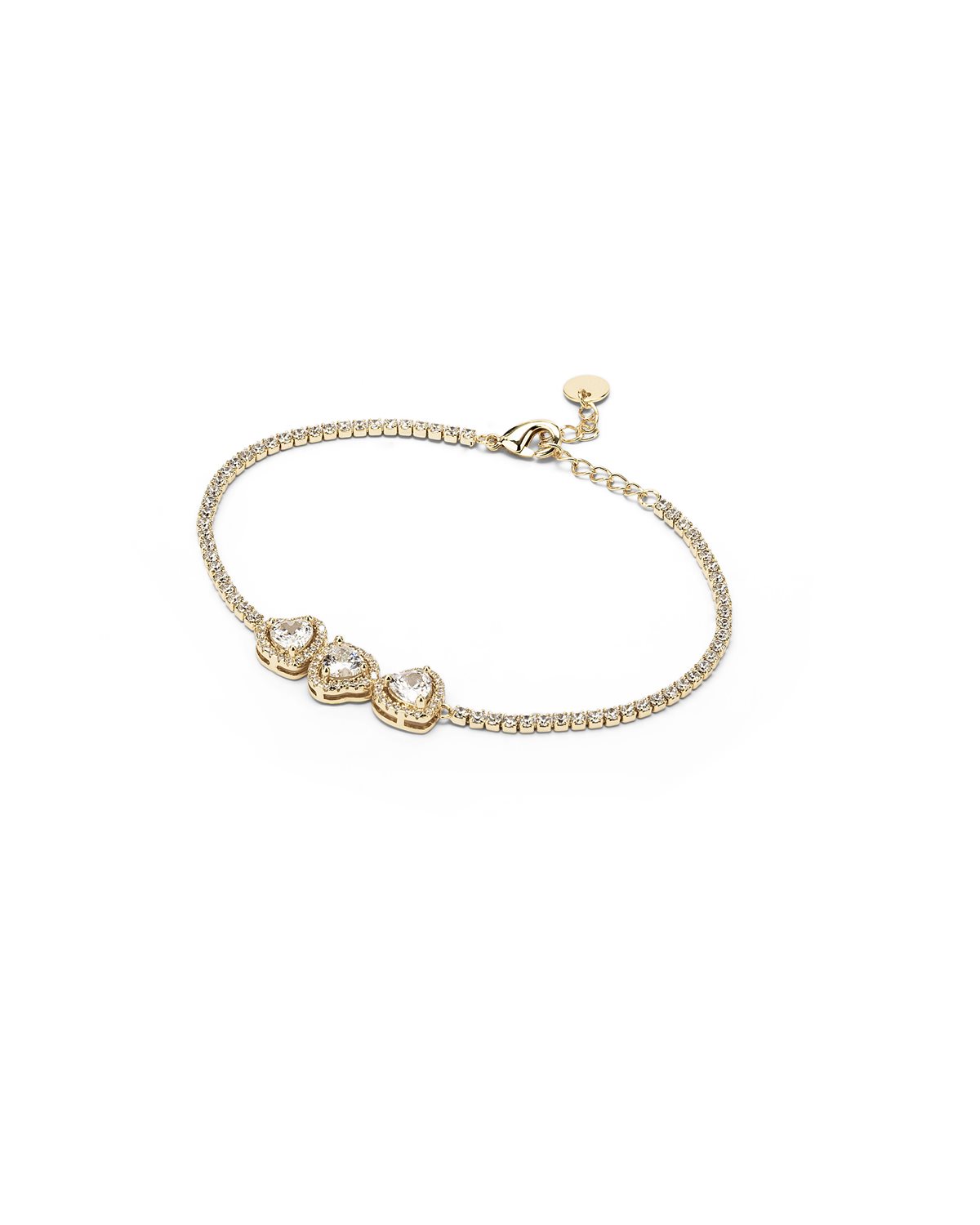 Bracciale dorato con tre cuori brillanti